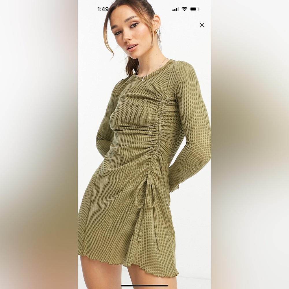 ASOS Design waffle mini dress with ruched side detail